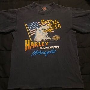 Harley-Davidson Black Tee with Eagle and Flag Design
